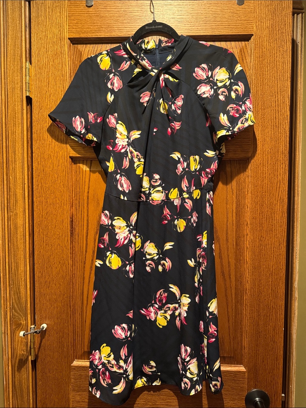 Banana Republic Navy Floral Tie-Neck Midi Dress